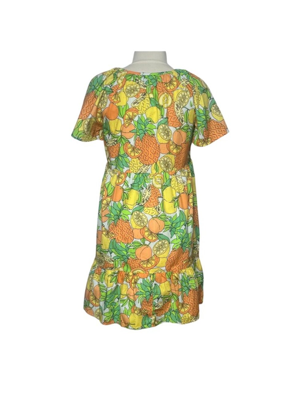 Peyton & Parker Fruit Print Cotton Dress Size Small Yellow Green Tropical Summer - Picture 3 of 8